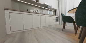 Виниловая плитка Art TILE HIT AT754 Дуб Купера в кухне