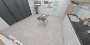 Виниловая плитка Moduleo Layred Herringbone Laurel Oak 51914 на кухне при холодном освещении